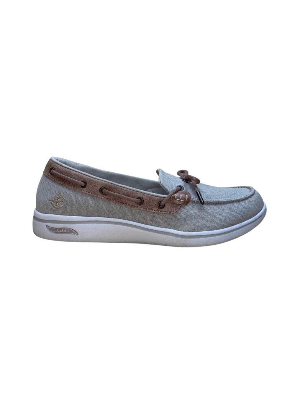 Skechers Men’s Beige Canvas Arch Fit Slip On Air-Cooled Boat Loafer Shoes Sz 10